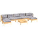8 Piece Garden Lounge Set with Grey Cushions Pinewood - Side View