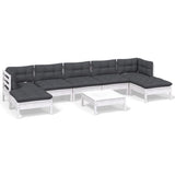 8 Piece Garden Lounge Set with Cushions White Pinewood