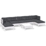 8 Piece Garden Lounge Set with Cushions White Pinewood - Front View