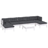 8 Piece Garden Lounge Set with Cushions White Pinewood