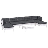 8 Piece Garden Lounge Set with Cushions White Pinewood - Side View