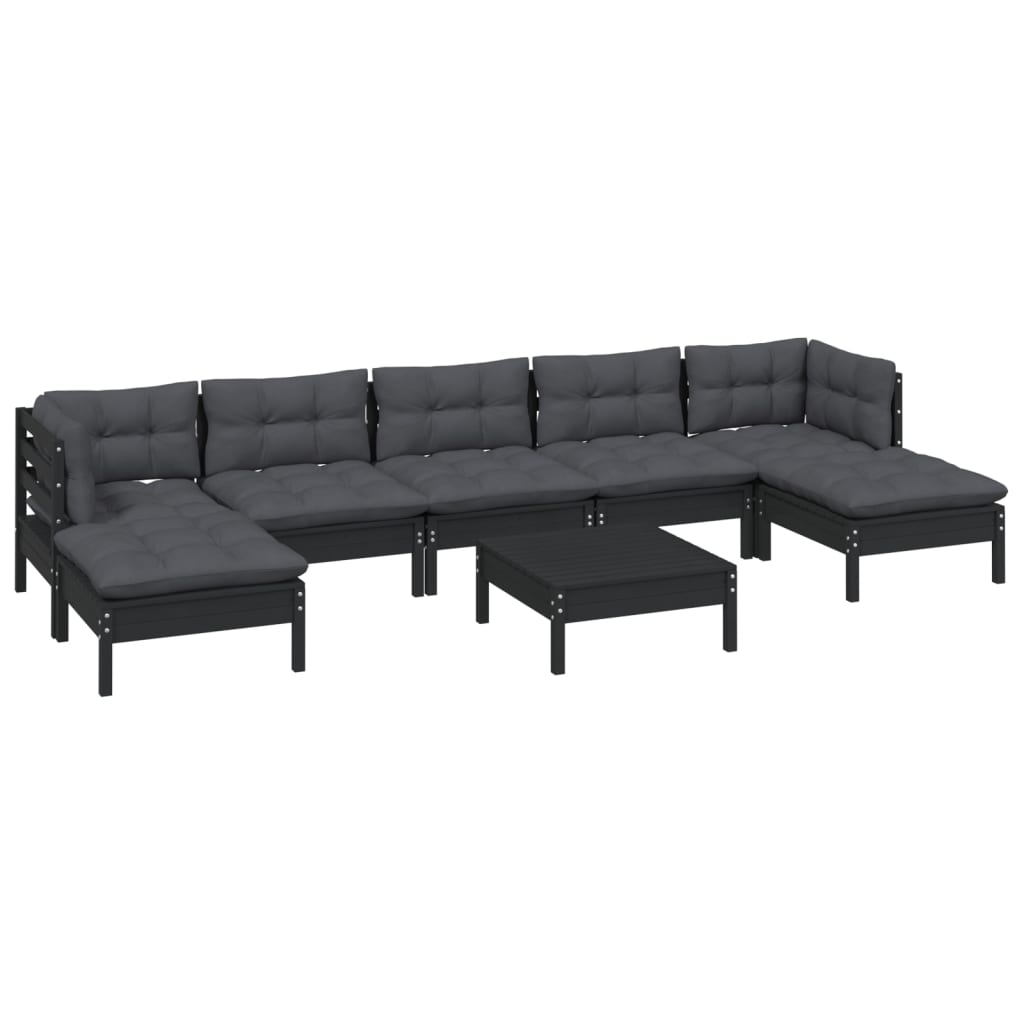 8 Piece Garden Lounge Set with Cushions Black Pinewood