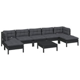 8 Piece Garden Lounge Set with Cushions Black Pinewood - Side View