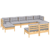 9 Piece Garden Lounge Set with Grey Cushions Pinewood - Side View