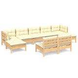 9 Piece Garden Lounge Set with Cream Cushions Pinewood - Front View