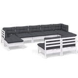 9 Piece Garden Lounge Set with Cushions White Pinewood - Front View