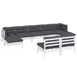 9 Piece Garden Lounge Set with Cushions White Pinewood - Side View