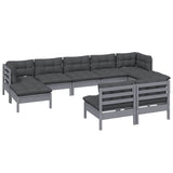 9 Piece Garden Lounge Set with Cushions Grey Pinewood