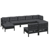 9 Piece Garden Lounge Set with Cushions Black Pinewood