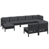 9 Piece Garden Lounge Set with Cushions Black Pinewood - Side View