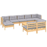 10 Piece Garden Lounge Set with Grey Cushions Pinewood - Side View