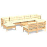 10 Piece Garden Lounge Set with Cream Cushions Pinewood - Front View