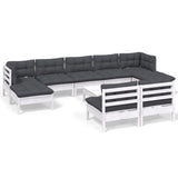 10 Piece Garden Lounge Set with Cushions White Pinewood - Front View