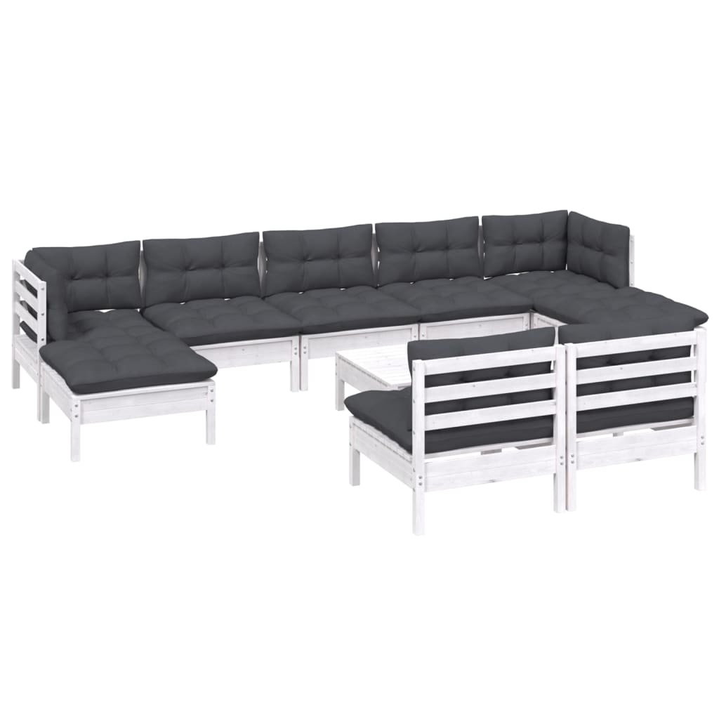 10 Piece Garden Lounge Set with Cushions White Pinewood