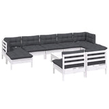 10 Piece Garden Lounge Set with Cushions White Pinewood - Side View