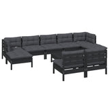 10 Piece Garden Lounge Set with Cushions Black Pinewood - Side View