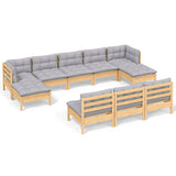 10 Piece Garden Lounge Set with Grey Cushions Pinewood - Front View