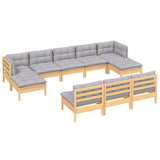 10 Piece Garden Lounge Set with Grey Cushions Pinewood - Side View