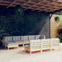 10 Piece Garden Lounge Set with Grey Cushions Pinewood