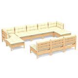 10 Piece Garden Lounge Set with Cream Cushions Pinewood - Front View