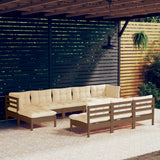 10 Piece Garden Lounge Set with Cushions Honey Brown Pinewood