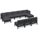 10 Piece Garden Lounge Set with Cushions Black Pinewood - Front View