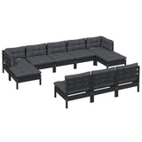 10 Piece Garden Lounge Set with Cushions Black Pinewood - Side View