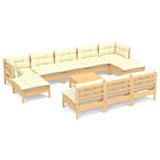 11 Piece Garden Lounge Set with Cream Cushions Pinewood - Front View