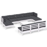 11 Piece Garden Lounge Set with Cushions White Pinewood - Front View