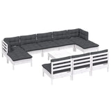 11 Piece Garden Lounge Set with Cushions White Pinewood - Side View