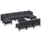 11 Piece Garden Lounge Set with Cushions Black Pinewood