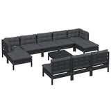 11 Piece Garden Lounge Set with Cushions Black Pinewood - Side View