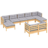 9 Piece Garden Lounge Set with Grey Cushions Solid Pinewood - Side View