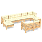 9 Piece Garden Lounge Set with Cream Cushions Solid Pinewood - Front View