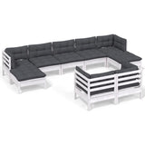 9 Piece Garden Lounge Set with Cushions White Solid Pinewood - Front View