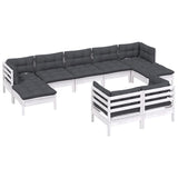 9 Piece Garden Lounge Set with Cushions White Solid Pinewood - Side View