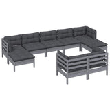 9 Piece Garden Lounge Set with Cushions Grey Solid Pinewood - Side View