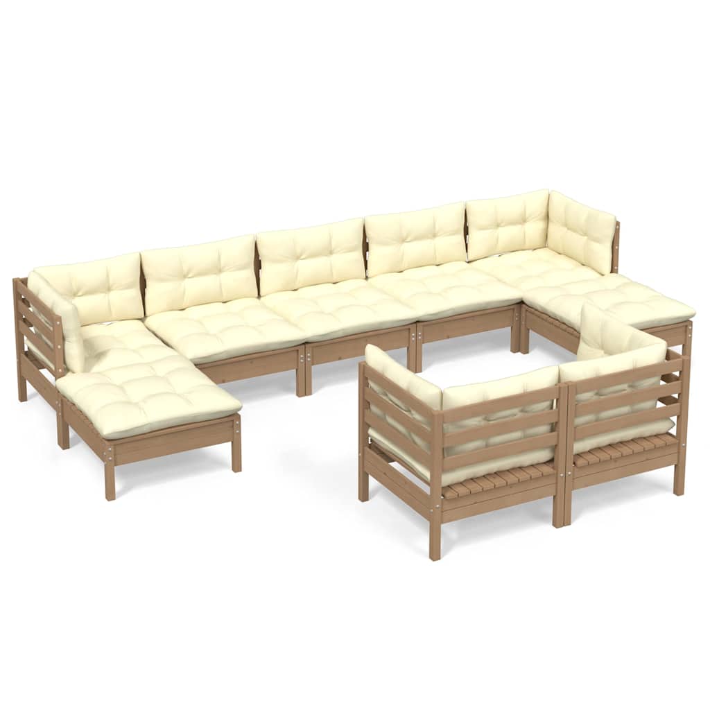 9 Piece Garden Lounge Set with Cushions Honey Brown Pinewood