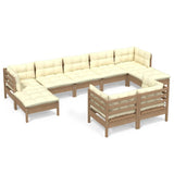 9 Piece Garden Lounge Set with Cushions Honey Brown Pinewood