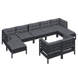 9 Piece Garden Lounge Set with Cushions Black Solid Pinewood - Side View