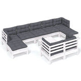 10 Piece Garden Lounge Set with Cushions White Solid Pinewood - Front View