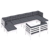 10 Piece Garden Lounge Set with Cushions White Solid Pinewood - Side View