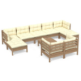 10 Piece Garden Lounge Set with Cushions Honey Brown Pinewood - Front View