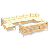 10 Piece Garden Lounge Set with Cream Cushions Solid Pinewood - Front View