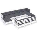 10 Piece Garden Lounge Set with Cushions White Solid Pinewood - Front View