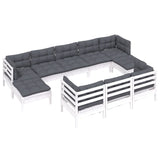 10 Piece Garden Lounge Set with Cushions White Solid Pinewood - Side View