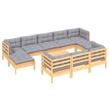 11 Piece Garden Lounge Set with Grey Cushions Solid Pinewood