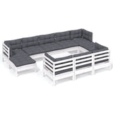 11 Piece Garden Lounge Set with Cushions White Solid Pinewood - Front View