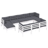 11 Piece Garden Lounge Set with Cushions White Solid Pinewood - Side View