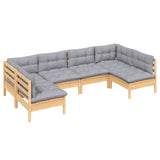 6 Piece Garden Lounge Set with Grey Cushions Solid Pinewood - Side View